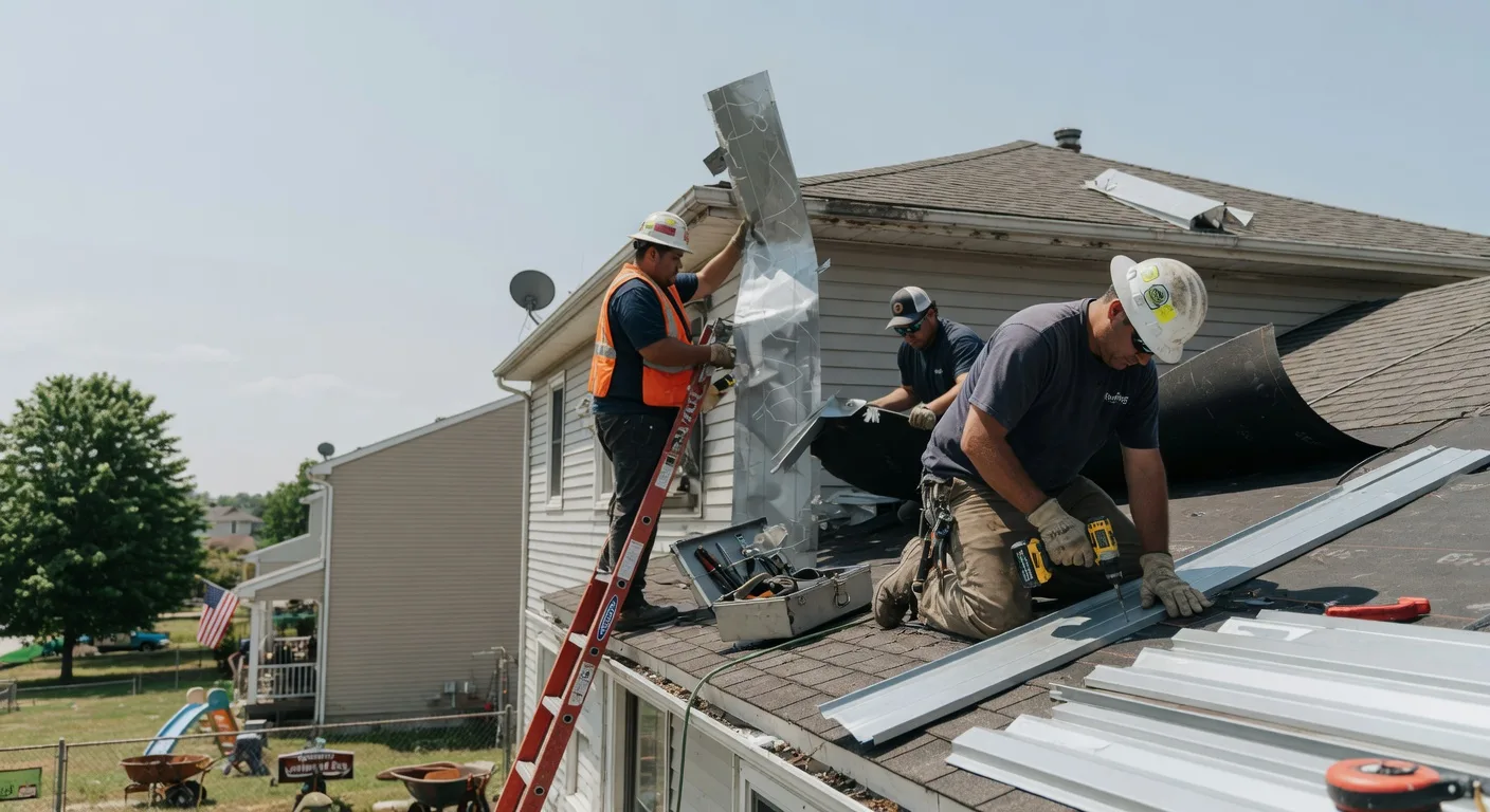 Storm Damage Metal Roof Repair in North English, IA